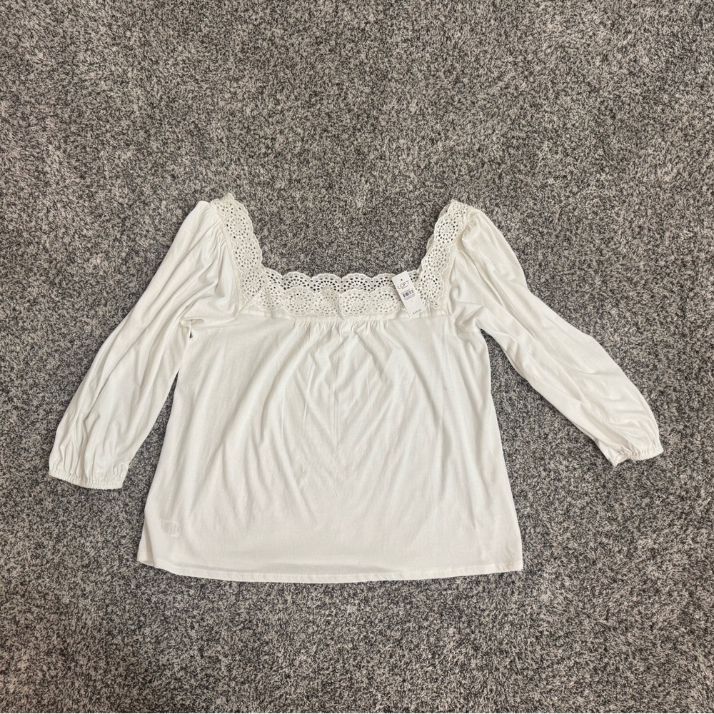 LOFT White Blouse with Elegant Lace Trim